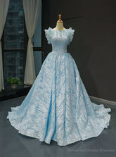 Sky Blue Lace Backless Bateau Haute Couture Quinceanera Prom Dress